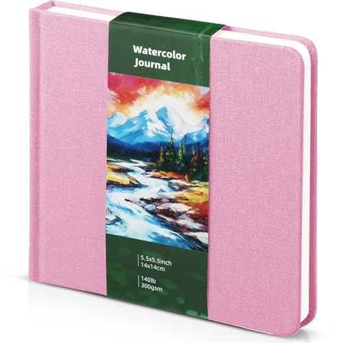 Dispowreath 1 Pcs 5.5 x 5.5 in Watercolor Sketchbook Journal Square Watercolor Notebook Cold Press 140lb 300gsm Cotton Paper 48 Pages Journals Notebook Paper Pads(Pink) - color: Pink, size: 5.5 x 5.5 Inch