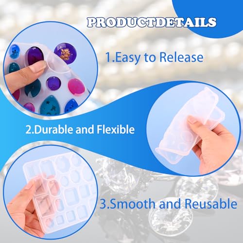 Actvty Earring Resin Mold with Holes, 4 Pieces Silicone Pendant Epoxy Molds, Jewelry Molds for Resin Casting, DIY Gem Cabochon, Earrings, Necklace, Jewelry, Keychain