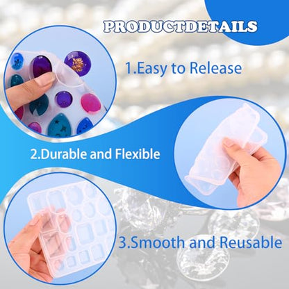 Actvty Earring Resin Mold with Holes, 4 Pieces Silicone Pendant Epoxy Molds, Jewelry Molds for Resin Casting, DIY Gem Cabochon, Earrings, Necklace, Jewelry, Keychain