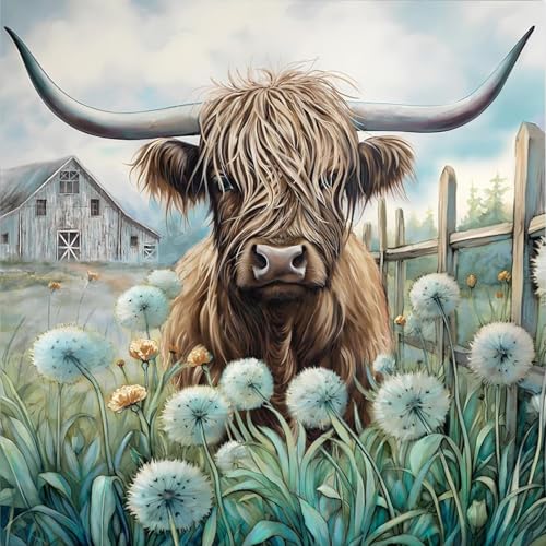 Diamond Art Kits for Adults,Highland Cow Diamond Painting Kits 12 x 12in - color: DP01999