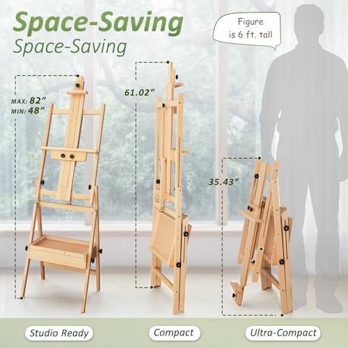 Multi-Function Beech Wood Art Easel for Painting, Flat Desk Easel Stand - color: Medium Natural