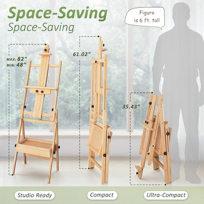 Multi-Function Beech Wood Art Easel for Painting, Flat Desk Easel Stand - color: Medium Natural