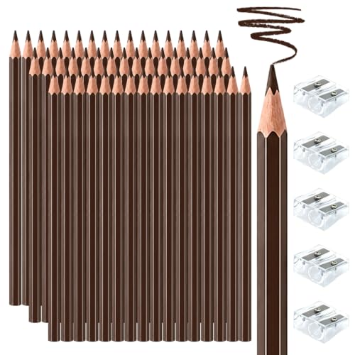 50 PCS Brown Colored Pencils, Pre-sharpened Professional Wooden Art Pencils Set for Artists Painting | Premium Drawing Sketching Supplies - color: brown