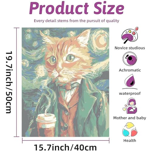 PSENIW Paint by Numbers Kit for Adults,Abstract Starry Cat 16x20 inches | Animal Digital Painting For Home Wall Decoration And Gifts,Abstract Cat Frameless Beginner DIY Acrylic Watercolor - color: Pink