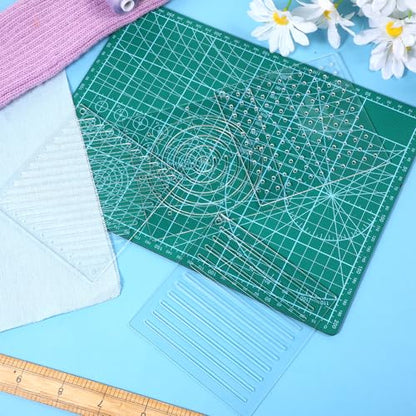 Acrylic Sashiko Stencil 4 Pcs Dots Lines Arcs Slashes 4.7 x 4.7 Inch