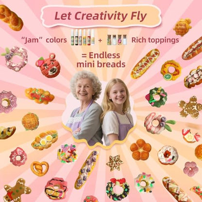 iLAND Air Dry Clay Bakery Crafts Kits for Kids Girls 8-12, Birthday Gifts | CPC-Safe 40+ pcs for DIY Bread & Shop Role-Play, Builds Motor & Social Skills, Starter Guide, Gift Box & Ribbons, 1:12 Scale - style: Royal Clay Bakery w/ Light String