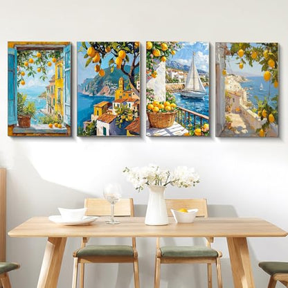 4 Pack Framed Paint by Numbers Kit for Adults Lemon Tree with Wooden Easel - color: FOP4P-06