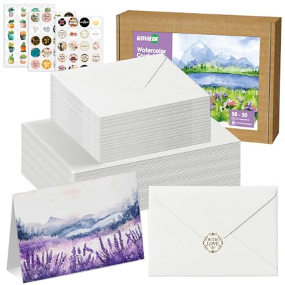 50 Pack Foldable Blank Watercolor Cards with Envelopes 4 x 6 Inch - size: 4x6" Cards*50