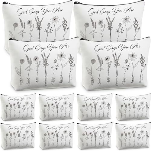 12 Pcs Christian Gifts for Women Christian Makeup Bags Bulk Christmas Group Gifts for Women Religious Bulk God Says You Are Cosmetic Bags with Inspirational Bible Verse (black & White) - style: Elegant Style（black & White）
