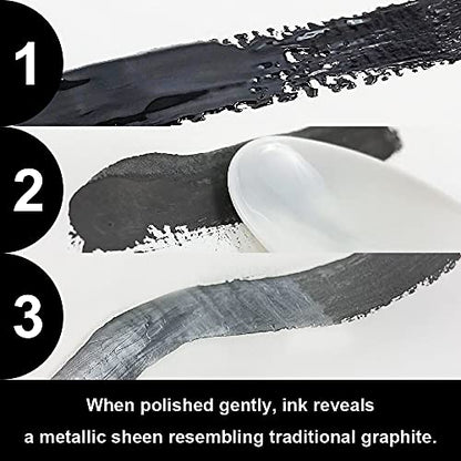 Kuretake Painting Ink, for dip Pen, Brush, Liquid, Paste, Artist, Non Toxic Paints, Illustration, Lettering, Drawing, Writing, Made in Japan (Graphite)