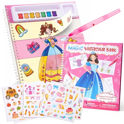 JoyCat Mix & Match Paint with Water Coloring Books with Stickers (Princess) - style: Princess