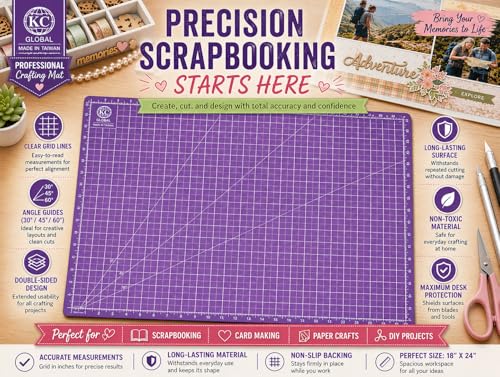 KC GLOBAL A2 (25"x19") Professional Grade Self-Healing Cutting Mat (Purple) - Odor-Free, Double-Sided, eco-Friendly, Durable. Premium Desk mat for Crafting, Sewing, Quilting and Art Projects - size: 25"L x 19"W