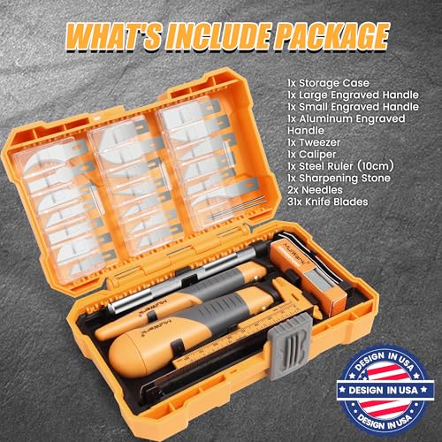 MulWark 41-Piece Precision Hobby Knife Set - Exacto Knife Set For Modeling - Craft Knife Handle Customized With Chiseling, Stencil Edge And Fine Point Blades With Sharpening Stone And Steel Ruler - style: 41 PCs of Precision Knife Set