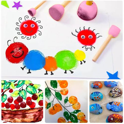 60 Pcs Pink Round Paint Sponges Set, 5 Sizes Sponge Brushes for Painting, Sponge Paint Brushes for Acrylic Painting, Wooden Handle Craft Sponges for DIY, Crafts and Kids Arts - style: 60 Pcs Pink