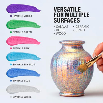 Washable Tempera Paint Set – 6 Colors, 4 fl oz Bottles, Non-Toxic Kid-Safe School & Craft Paint, Easy Cleanup, Thick Creamy Coverage, Classroom Art Supplies, Made in USA (Pearlescent) - color: Pearlescent