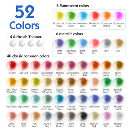 ESRICH Airbrush Paint Set, 52 Colors x 1 oz with 2 Thinner - color: 52 color