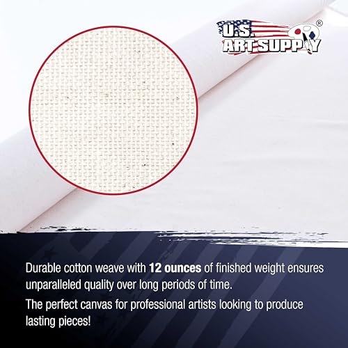 U.S. Art Supply 12-Ounce Triple Primed Gesso 12" Wide x 18' Long (6 Yards), 100% Cotton, Acid-Free - Unstretched Canvas Rolls for Painting, Oil & Acrylic, Murals - Cut to Frame Size - size: 12-Inch-x-6-Yards