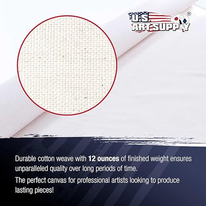 U.S. Art Supply 12-Ounce Triple Primed Gesso 12" Wide x 18' Long (6 Yards), 100% Cotton, Acid-Free - Unstretched Canvas Rolls for Painting, Oil & Acrylic, Murals - Cut to Frame Size - size: 12-Inch-x-6-Yards