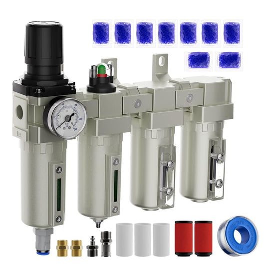 3/4" NPT Air Compressor Water Separator, Industrial 4 Stage Air Drying System for Compressor, High Flow Air Filter Regulator Auto Drain Oil Water Separator for Sandblasting & Spray Painting - size: 3/4'' NPT