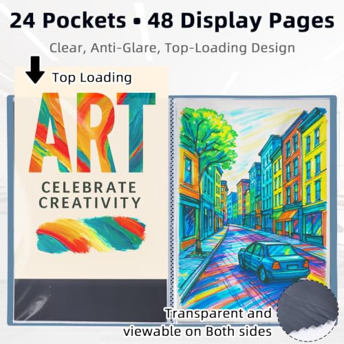 18x24 Blue Art Portfolio Folder Displaying 48 Pages With Plastic Sleeves - color: Blue, size: 18*24