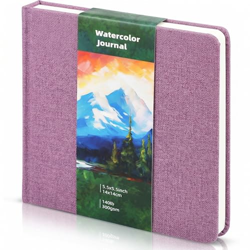 Dispowreath 1 Pcs 5.5 x 5.5 in Watercolor Sketchbook Journal Square Watercolor Notebook Cold Press 140lb 300gsm Cotton Paper 48 Pages Journals Notebook Paper Pads(Purple) - color: purple, size: 5.5 x 5.5 Inch