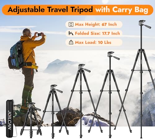 JOILCAN Phone Tripod Stand - 67" Aluminum Extendable Tripod with Remote - color: Dark, size: 67 Inch