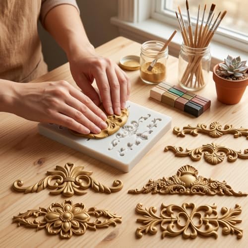 Baroque Silicone Mold Baroque Scroll Relief Polymer Clay Molds | Baroque Curlicues Scroll Lace Mold DIY Craft Epoxy Resin Casting Air Dry Polymer Clay Jewelry Making Crafts Tools - color: Style A