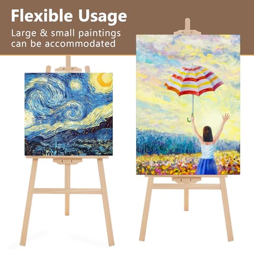 Adjustable Wooden Easel Stand for Painting&Display, Natural | Folding Art Easel for Display, Drawing, Wedding Sign and Poster, Suitable for Kids and Adults, Holds Up to 42" - style: Natural -1 Pack