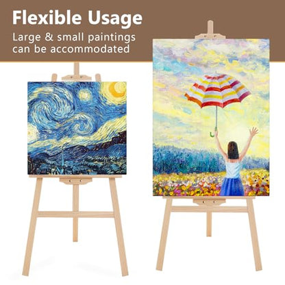 Adjustable Wooden Easel Stand for Painting&Display, Natural | Folding Art Easel for Display, Drawing, Wedding Sign and Poster, Suitable for Kids and Adults, Holds Up to 42" - style: Natural -1 Pack