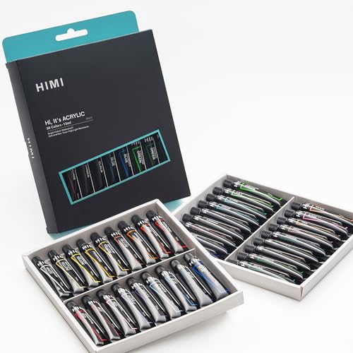 HIMI Acrylic Paint Set, 36 Colors, 12ml / 0.4 Fl Oz Tubes, Acrylic Paint for Canvas and Paper, Water Color Paints for Adult, Professionals, Students, Beginners & Artists. - color: 36 Colors