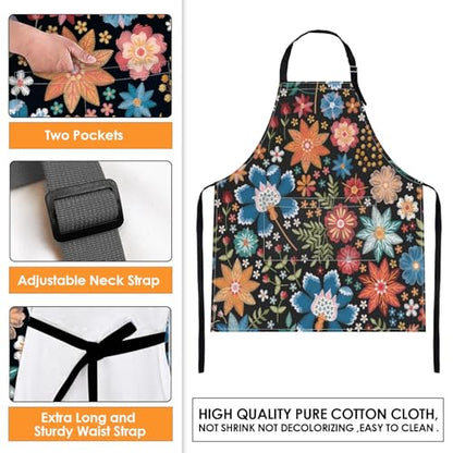 Britimes Apron with Pockets, 32x28 inch, for Women Men, Flower Colorful - color: Flower Botanical