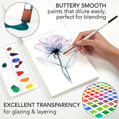 CHROMATEK Watercolor Paint Set - 28 Piece Kit for Adults, Beginners & Professional Artists - 26 x 12ml Liquid Water Color Tubes & 2 Painting Brushes - Richly Pigmented Vibrant Colors - Art Supplies