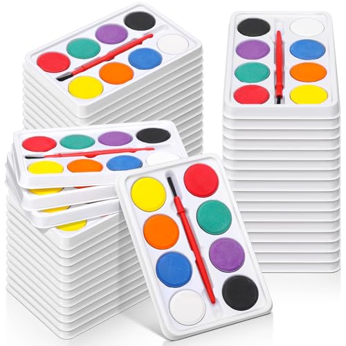 Outus 144 Pcs Watercolor Paint Set Bulk Mini Paint Set Washable Watercolor Palette with Painting Brushes for Art Party Supplies Prizes Stocking Stuffers, 3.3 x 2.6 Inch(8 Colors) - style: 8 Colors