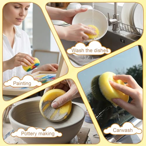 12 PCS Pottery Sponges, Round Clay Sponge Elasticity Craft Sponges for Painting, Yellow Tack Sponge for Ceramics Art Crafts Cleaning Shoes Leather Care