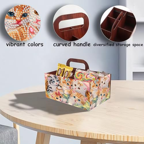 LSQFS Cat 5-Grid Wooden Diamond Painting Storage Box with Handle for Adults - color: cat