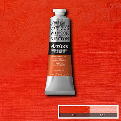 Winsor & Newton Artisan Water Mixable Oil Paint, 37ml, Cadmium Red Light | Clean with water; no solvents needed. Color depth, lightfastness, opacity/transparency are the same as traditional oils. - color: Cadmium Red Light, style: 1.25-oz