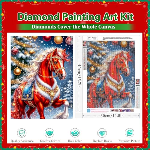 Dugsmgd Christmas Diamond Art Kits for Adults, Horse Diamond Painting 12x16 - color: Christmas Horse