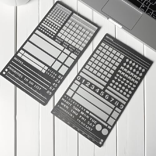 Metal Stencils, 2-Piece Set for Planners, Lists, Habit Tracking, Scrapbooking