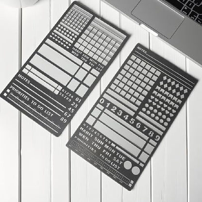 Metal Stencils, 2-Piece Set for Planners, Lists, Habit Tracking, Scrapbooking