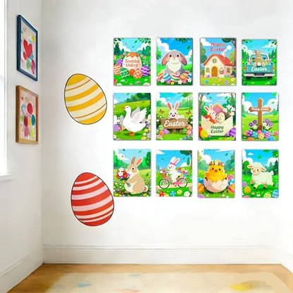 Niteform 12 Packs Easter Pre Drawn Canvas to Paint - 5x7 in Pre Printed Canvas Boards, Pre Stretched Outline Painting Kits for Beginners, Adults, Party Favors & Spring Craft Activities - style: 5*7-easter