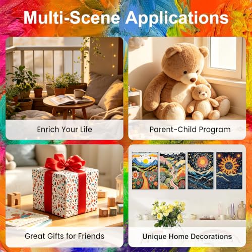 4 Pack Scenery Paint by Numbers for Adults with Frame Canvas - Wooden Easel - color: BKH1296+BKH1297+BKH1298+BKH1299