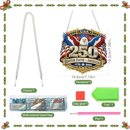 Lndependence Day Hanging Diamonds Art kit for Adult, USA 250th AnniversaryDIY Diamonds Painting Art Kit, Acrylic Diamonds Painting Suncatcher Board Kit Ornament, Special Crystal Diamond Hanging - color: DP03852