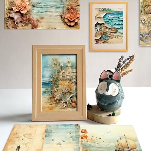 6x6 Scrapbook Paper Pad - Beach House Ocean Seashell 160gsm Cardstock, 24 Pcs Nautical Lighthouse Decorative Paper for Summer Travel Journal Supplies - color: Ocean - 6×6
