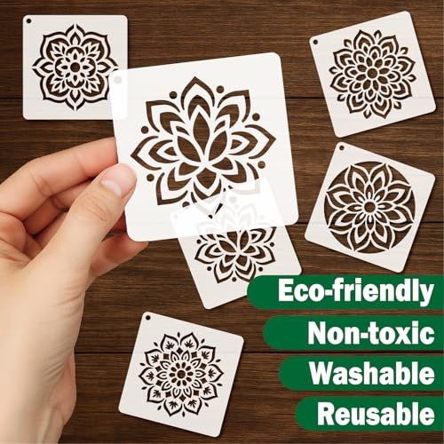 Stencils 4in 50pcs Craft Paint Template Reusable Plastic Templates Mandala Style DIY Crafts Stencil Decoration for Fabrics Window Wall Home Wood(4inch 50 Pack)