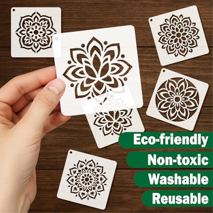 Stencils 4in 50pcs Craft Paint Template Reusable Plastic Templates Mandala Style DIY Crafts Stencil Decoration for Fabrics Window Wall Home Wood(4inch 50 Pack)