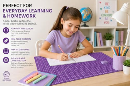 KC GLOBAL A1 (38"x26") Professional Grade Self-Healing Cutting Mat - Purple, Odor-Free, Reversible, Eco-Friendly, Durable, 2mm PVC Material, Premium Desk Mat for Crafters, Quilters, and Hobbyists - size: 38"L x 26"W