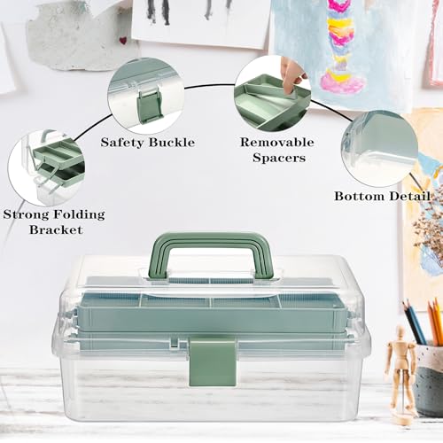 BTSKY Plastic Dividing Storage Box, Tackle Box with Adjustable Dividers - color: Clear+Green
