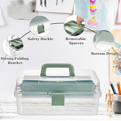 BTSKY Plastic Dividing Storage Box, Tackle Box with Adjustable Dividers - color: Clear+Green