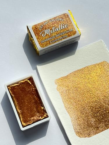 Watercolor Paint,Full Pans Glitter Metallic Colors, Glitter-Pearlescent Water Color, Ideal for Beginners and Artists (Clementine) - color: Clementine (Full Pan)