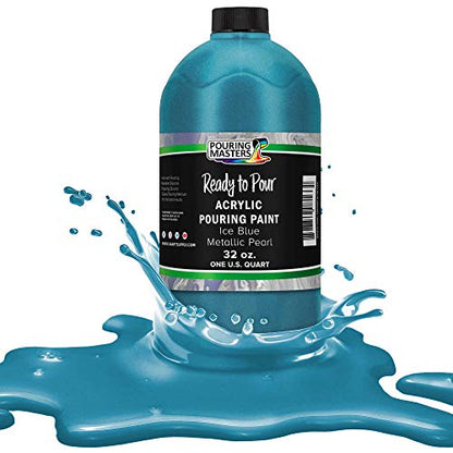 Pouring Masters Ice Blue Metallic Pearl Ready to Pour Acrylic Pouring Paint - Premium 32-Ounce Pre-Mixed Fluid Acrylic Paint - Fluid Art Supplies for Canvas, Wood, Paper, Tile & Rocks - color: Ice Blue Metallic Pearl, size: 32 Fl Oz (Pack of 1)